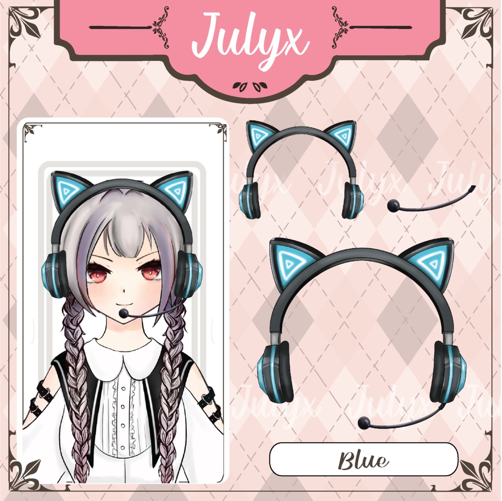 モデルVtuber向けのかわいい猫耳ヘッドホン(7色)