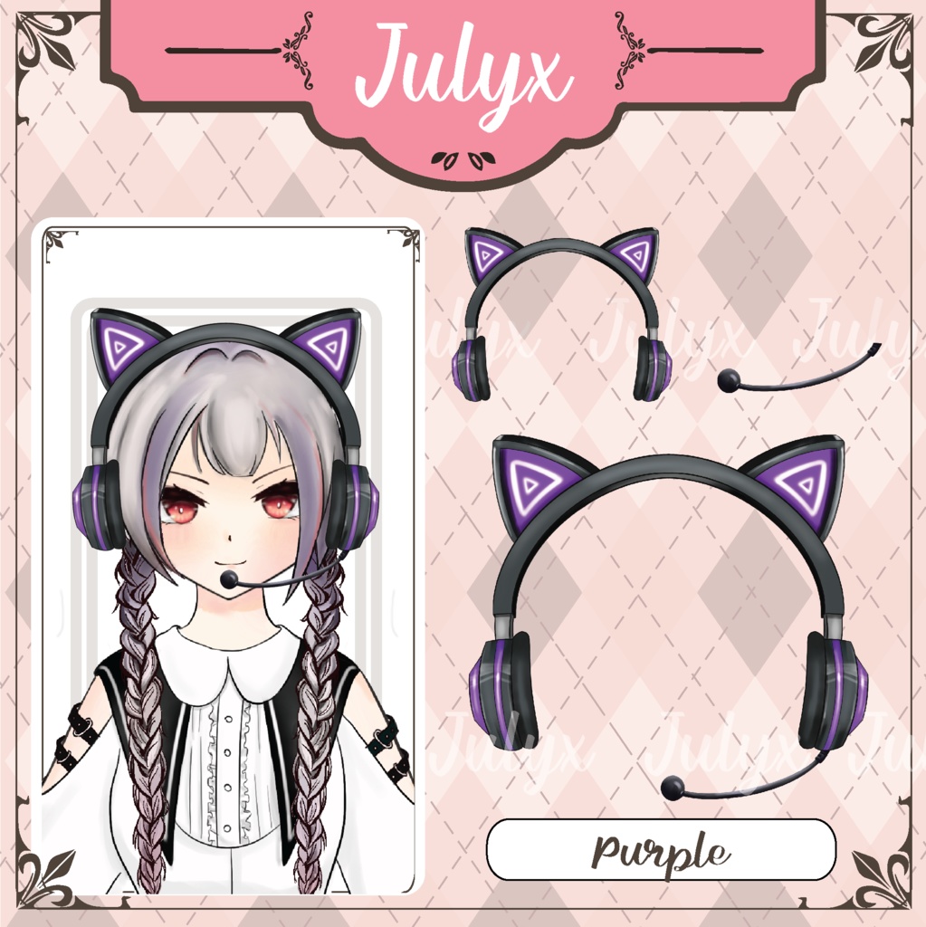 モデルVtuber向けのかわいい猫耳ヘッドホン(7色)