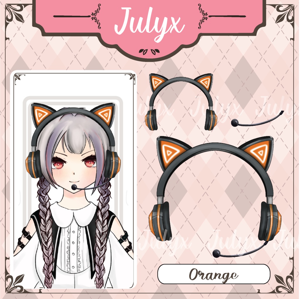 モデルVtuber向けのかわいい猫耳ヘッドホン(7色)