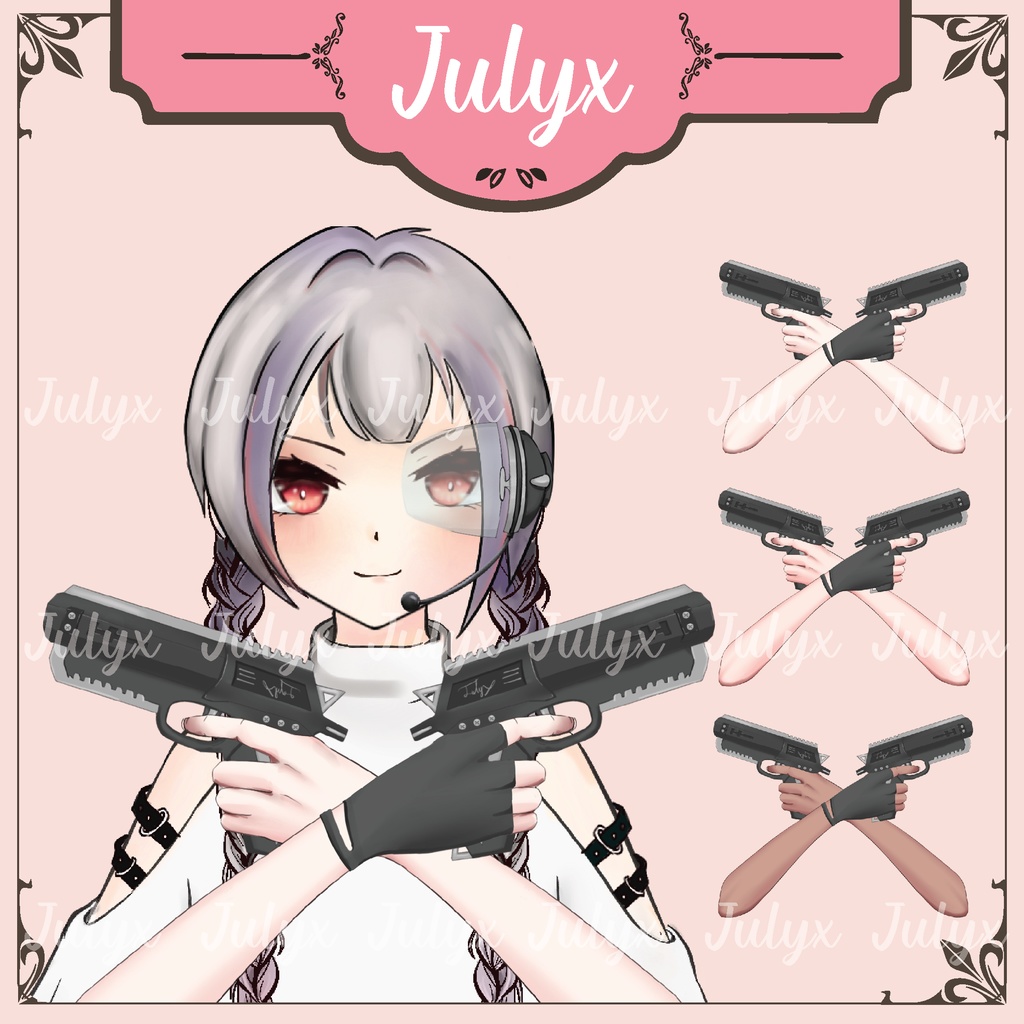 FPS Apex Vtuberモデル用グローブ、ハンド、ウイングマンハンドガン、メガネ(Vtuberアイテム)