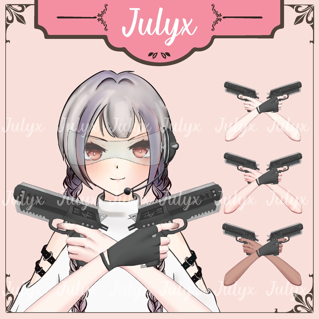 FPS Apex Vtuberモデル用グローブ、ハンド、ウイングマンハンドガン、メガネ(Vtuberアイテム)