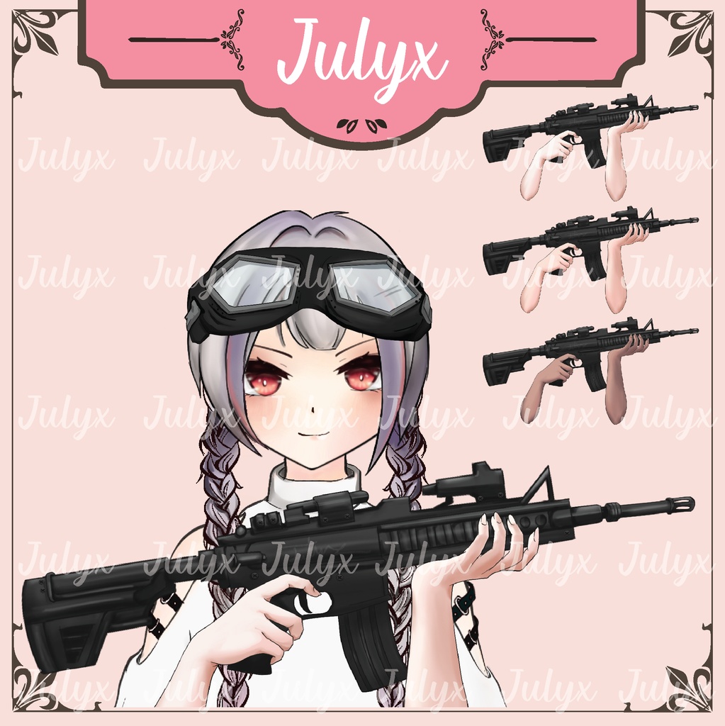 FPS Apex Vtuber モデル用の手、AK ガン、メガネ (Vtuber アセット)