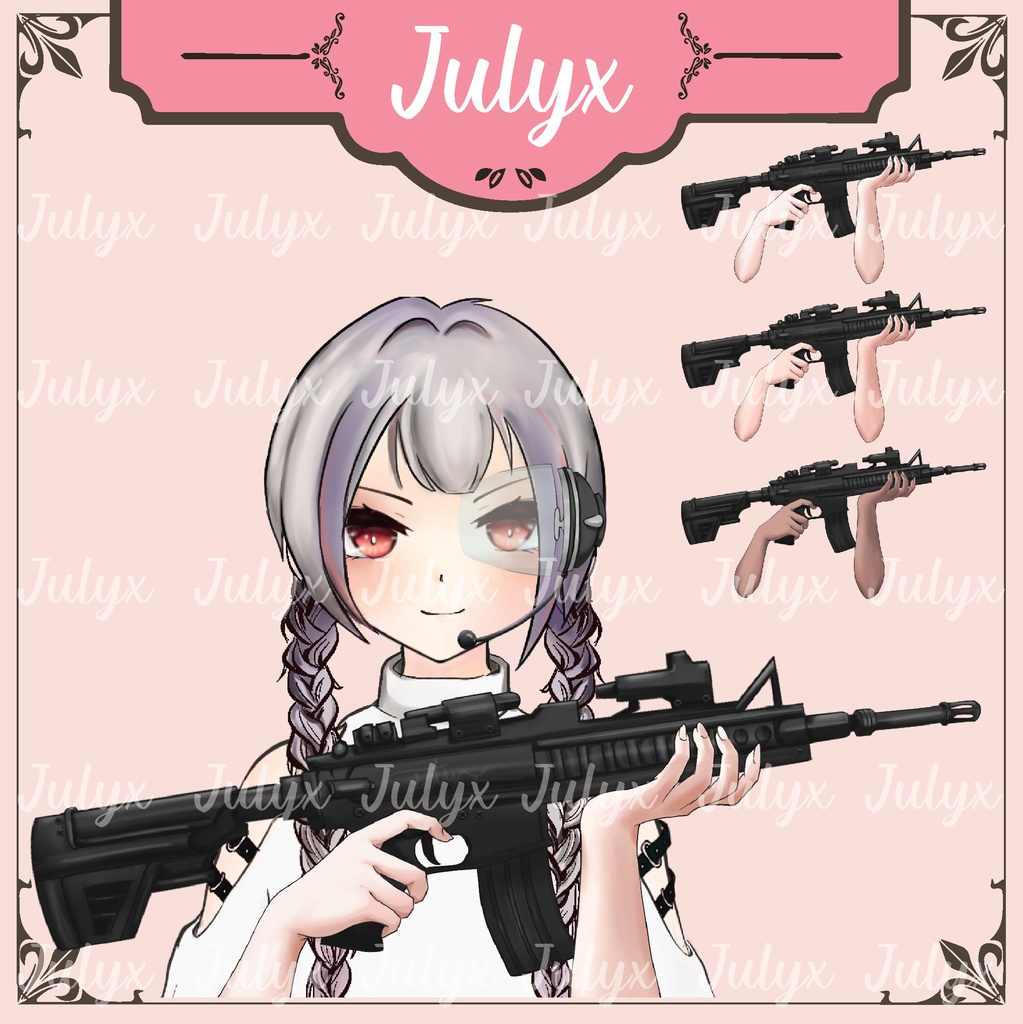 FPS Apex Vtuber モデル用の手、AK ガン、メガネ (Vtuber アセット)