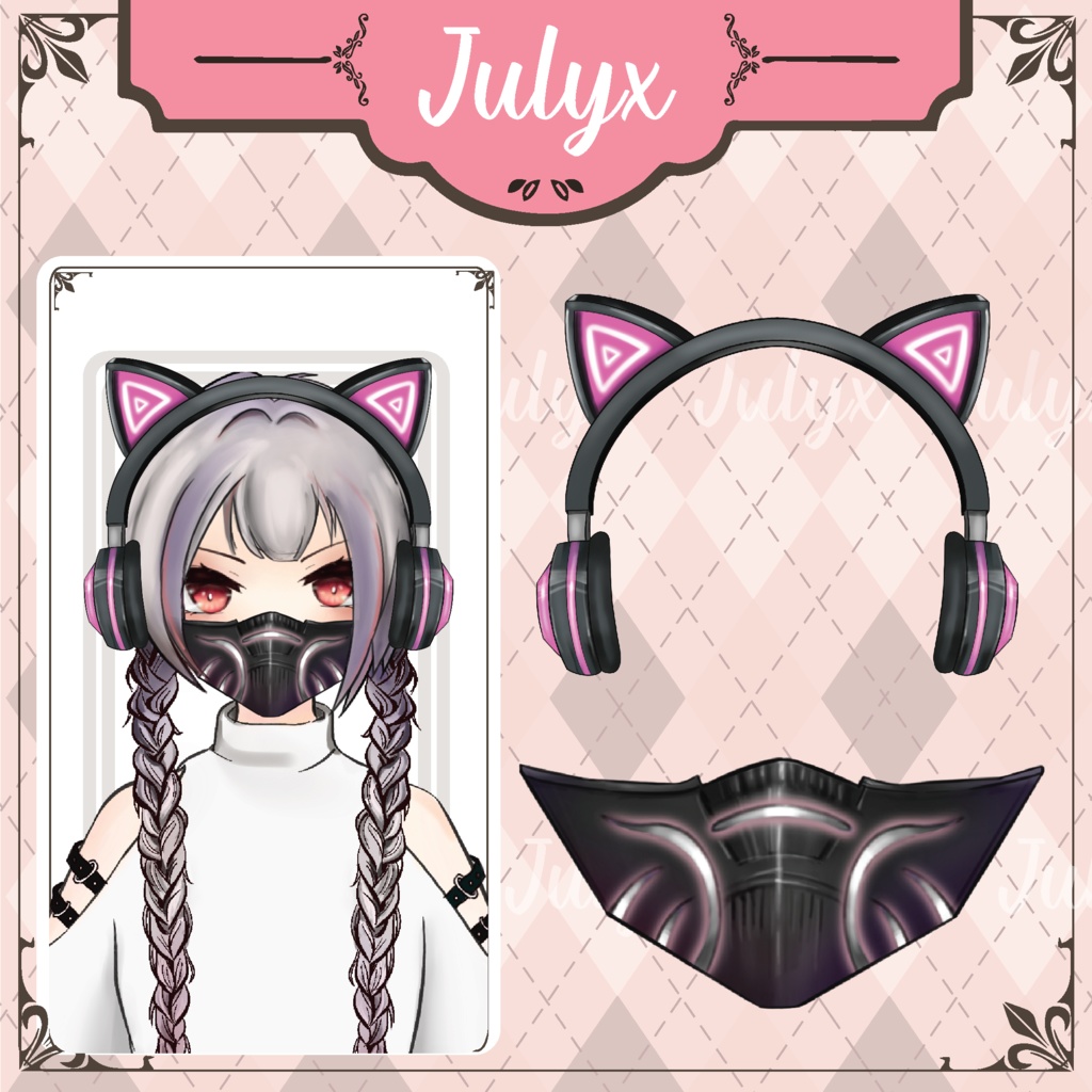 FPS Apex Vtuber モデル用の手、ハンドガン、ヘッドフォン、マスク (Vtuber アセット)