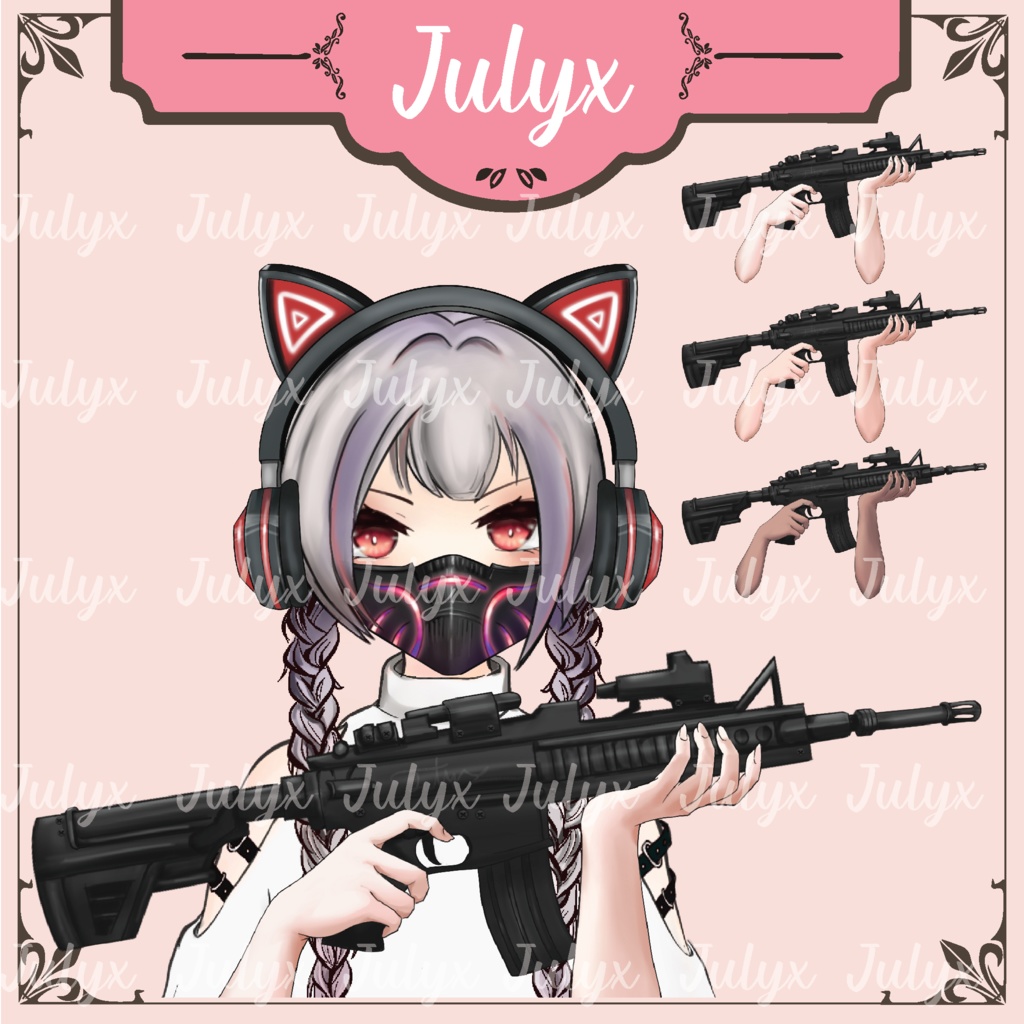 FPS Apex Vtuber モデル用の手、ハンドガン、ヘッドフォン、マスク (Vtuber アセット)