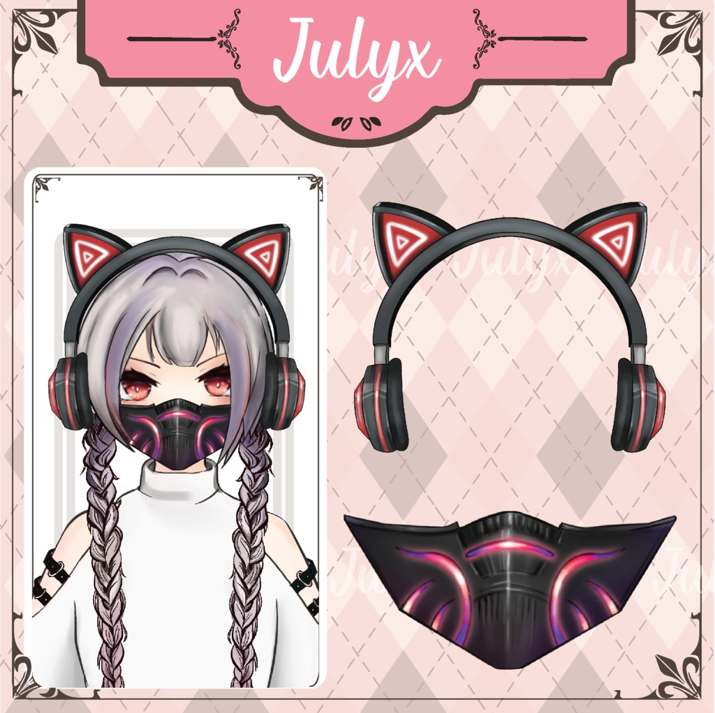 FPS Apex Vtuber モデル用の手、ハンドガン、ヘッドフォン、マスク (Vtuber アセット)