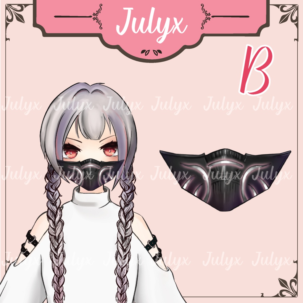 悪魔のコウモリ翼デザインのヘッドフォンを装着し、 ハンドガンを持つ手とマスクを備えた FPS ApexをプレイするVtuberモデル(Vtuber用素材)