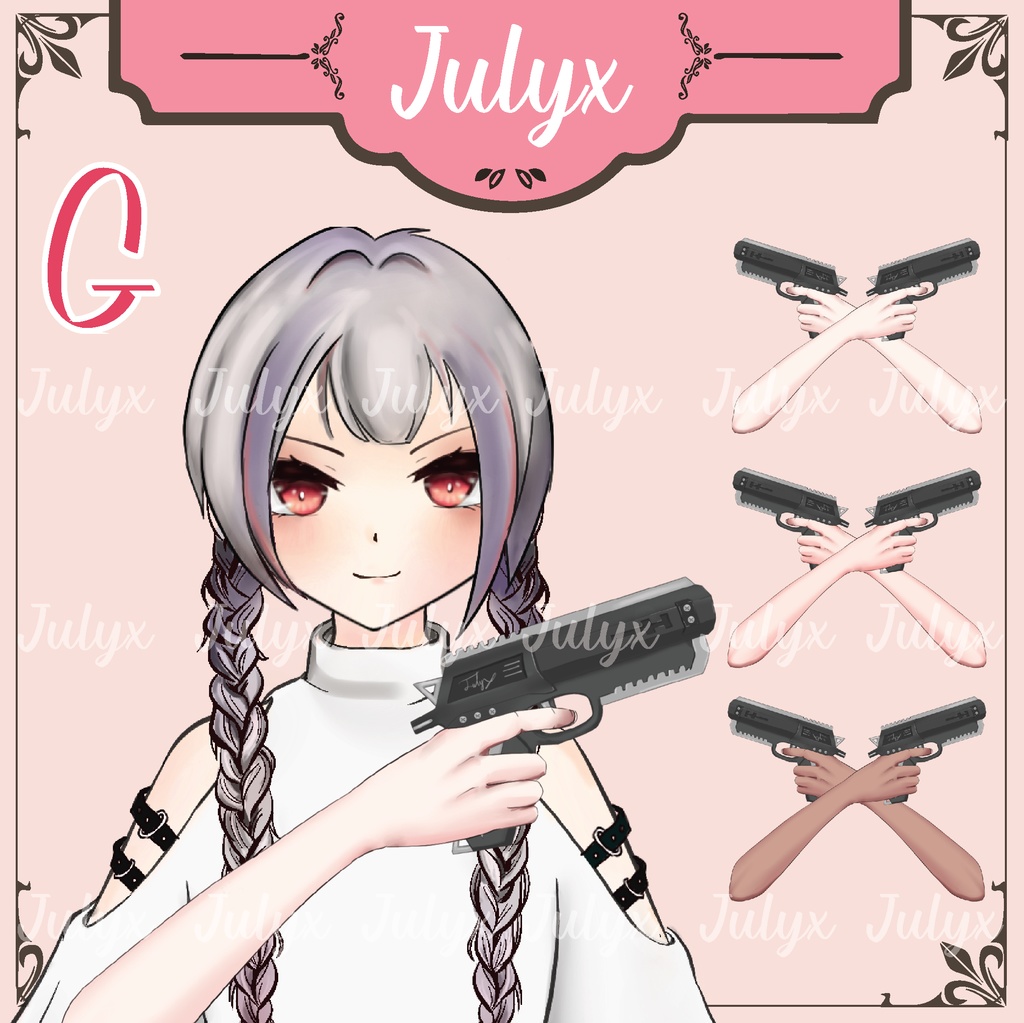 悪魔のコウモリ翼デザインのヘッドフォンを装着し、 ハンドガンを持つ手とマスクを備えた FPS ApexをプレイするVtuberモデル(Vtuber用素材)