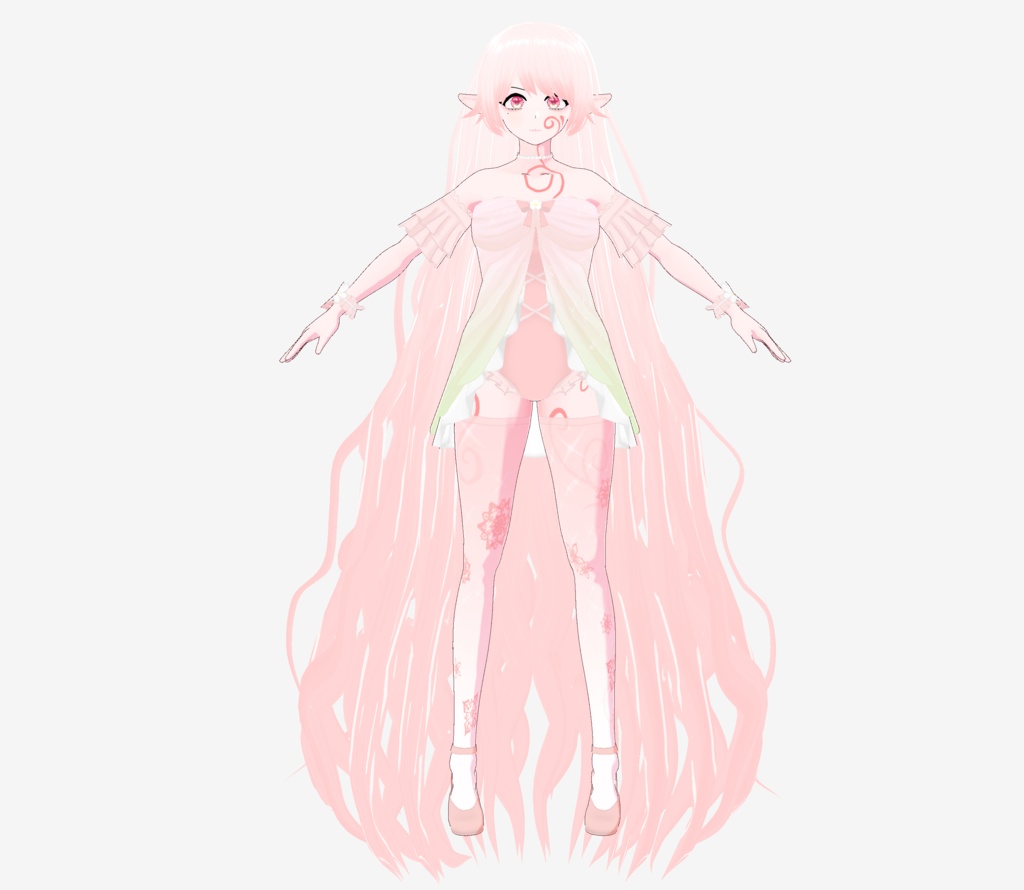 Feet-Long curly White-Pink Hair