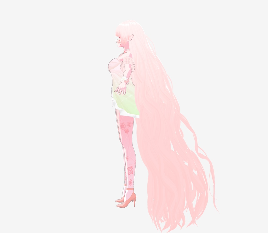 Feet-Long curly White-Pink Hair