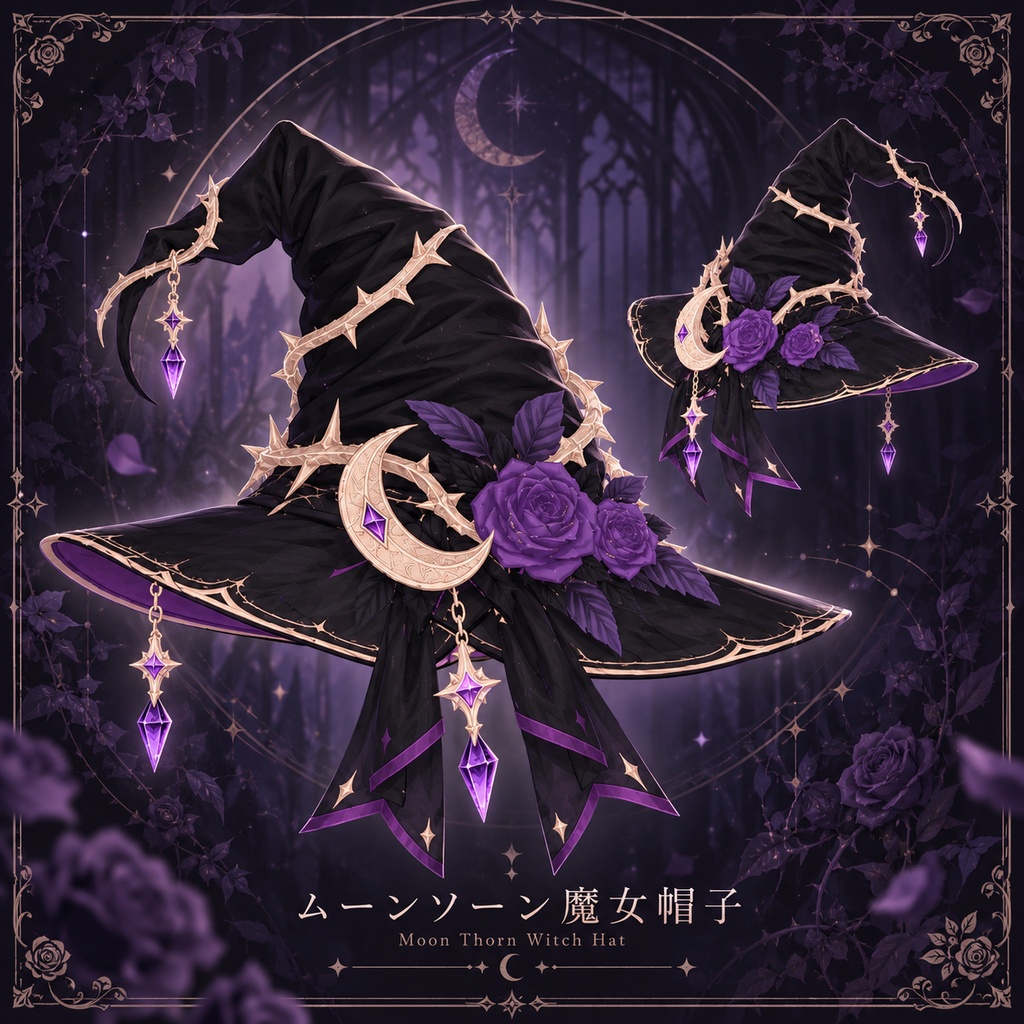 【Halloween】ムーンソーン魔女帽子 | Moonthorn Witch Hat【3Dモデル・VRChat向け】