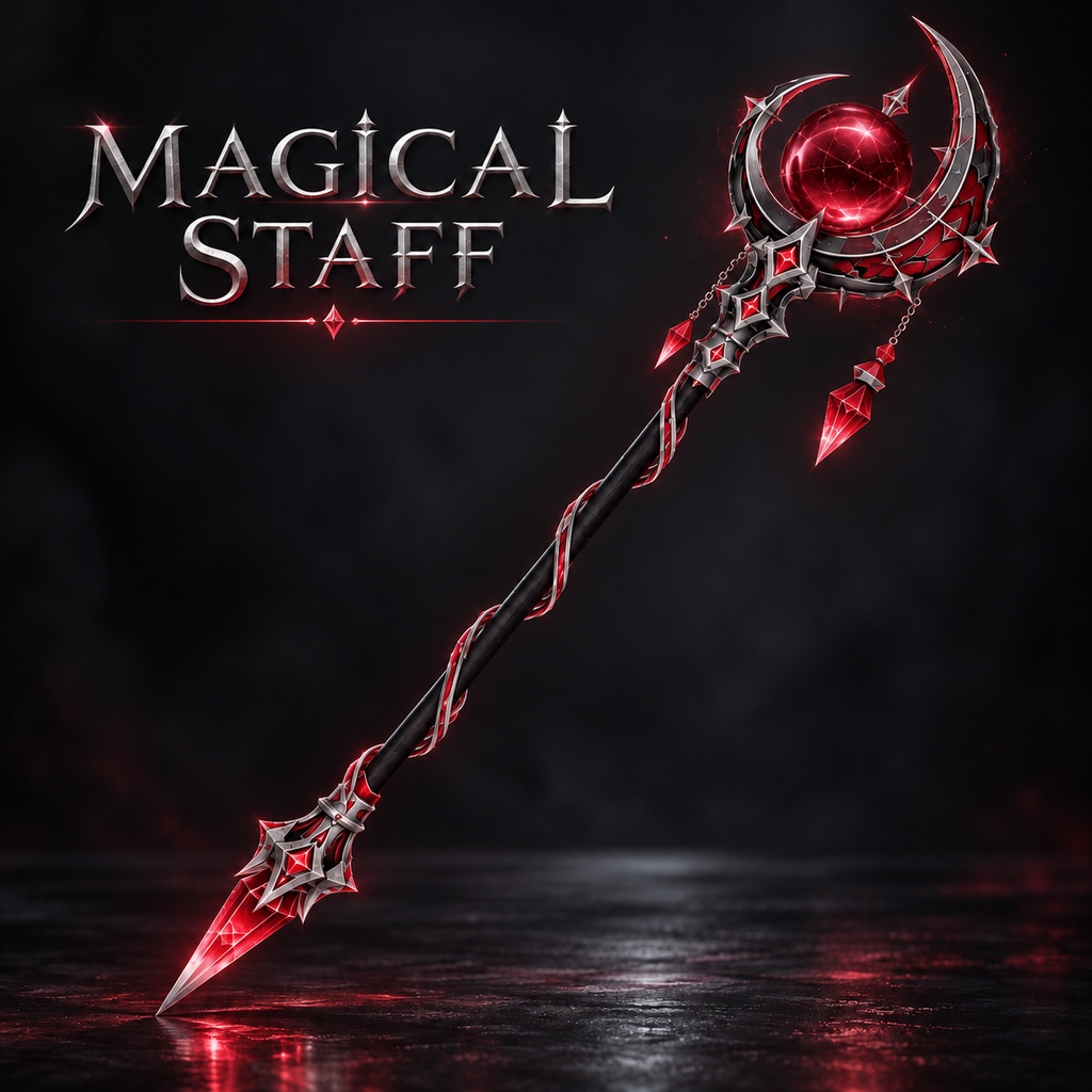 【3Dモデル】紅月の魔法杖 / Crimson Moon Staff