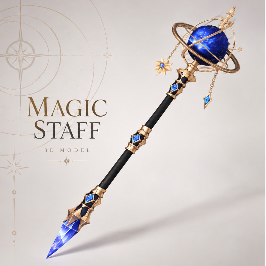 【3Dモデル】天体の魔法杖 / Celestial Orb Staff