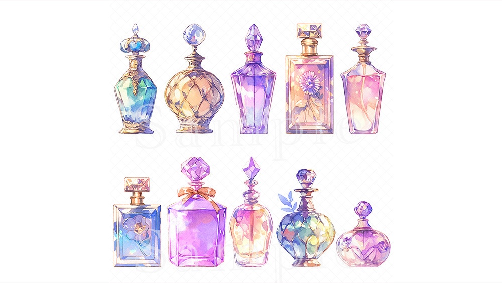 【web/印刷用】香水瓶水彩イラスト素材集【無料あり】