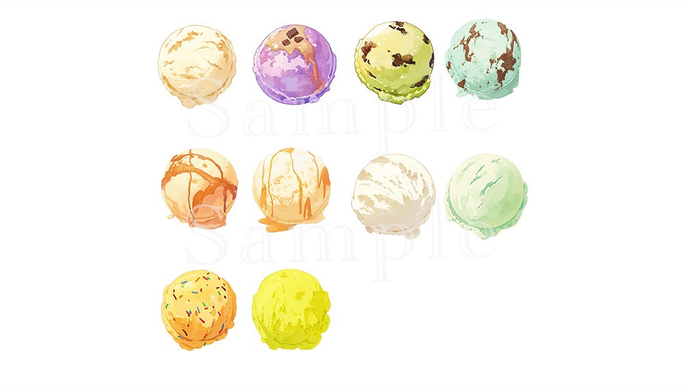 【web/印刷用】アイスクリーム水彩イラスト素材集【組み合わせ自由】