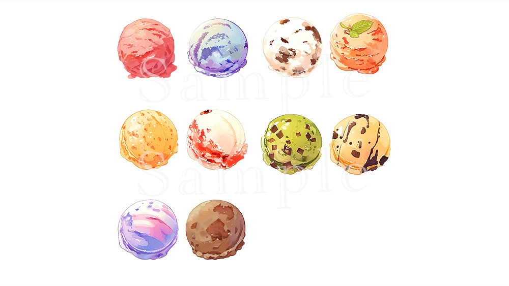 【web/印刷用】アイスクリーム水彩イラスト素材集【組み合わせ自由】