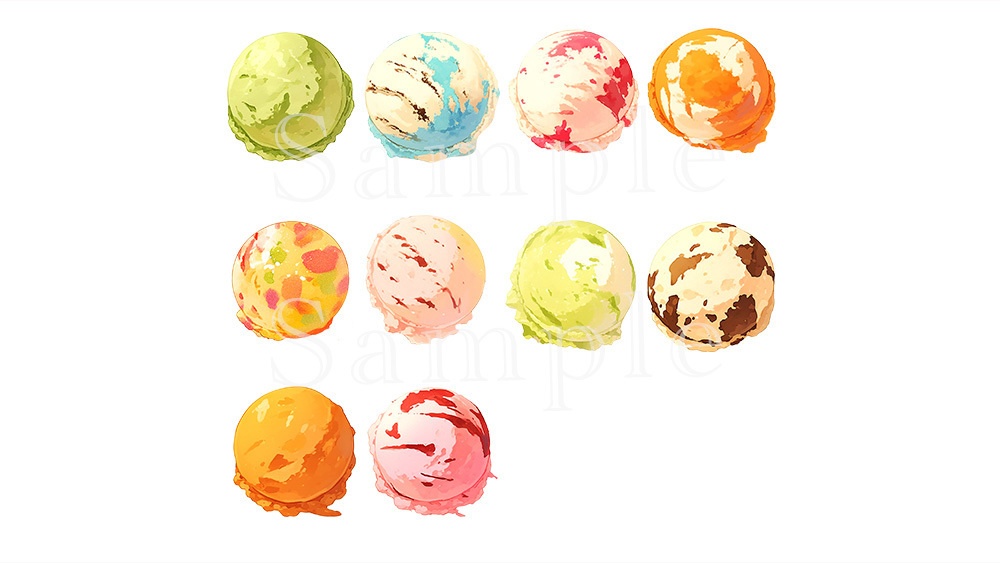 【web/印刷用】アイスクリーム水彩イラスト素材集【組み合わせ自由】