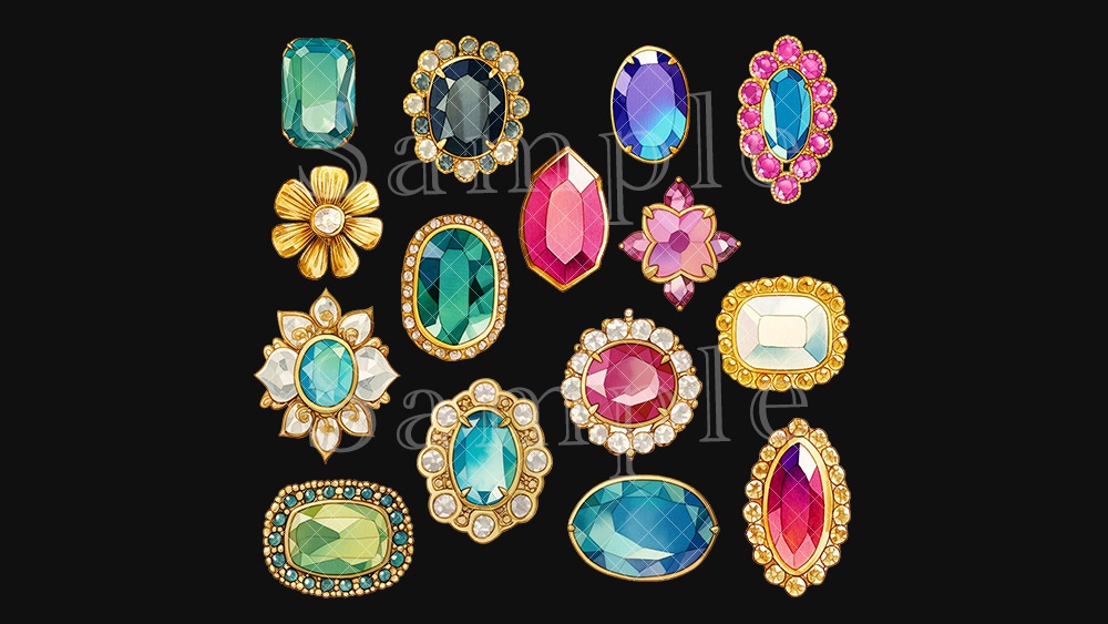 【web/印刷用】キラキラ宝石ジュエリー水彩イラスト素材集【無料あり】