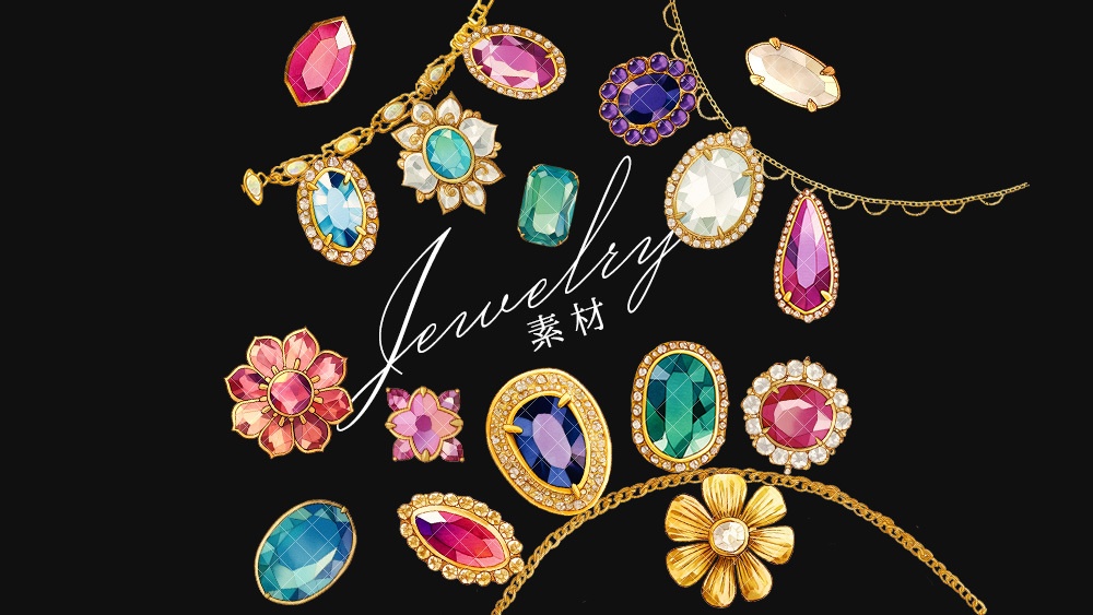  【web/印刷用】キラキラ宝石ジュエリー水彩イラスト素材集【無料あり】