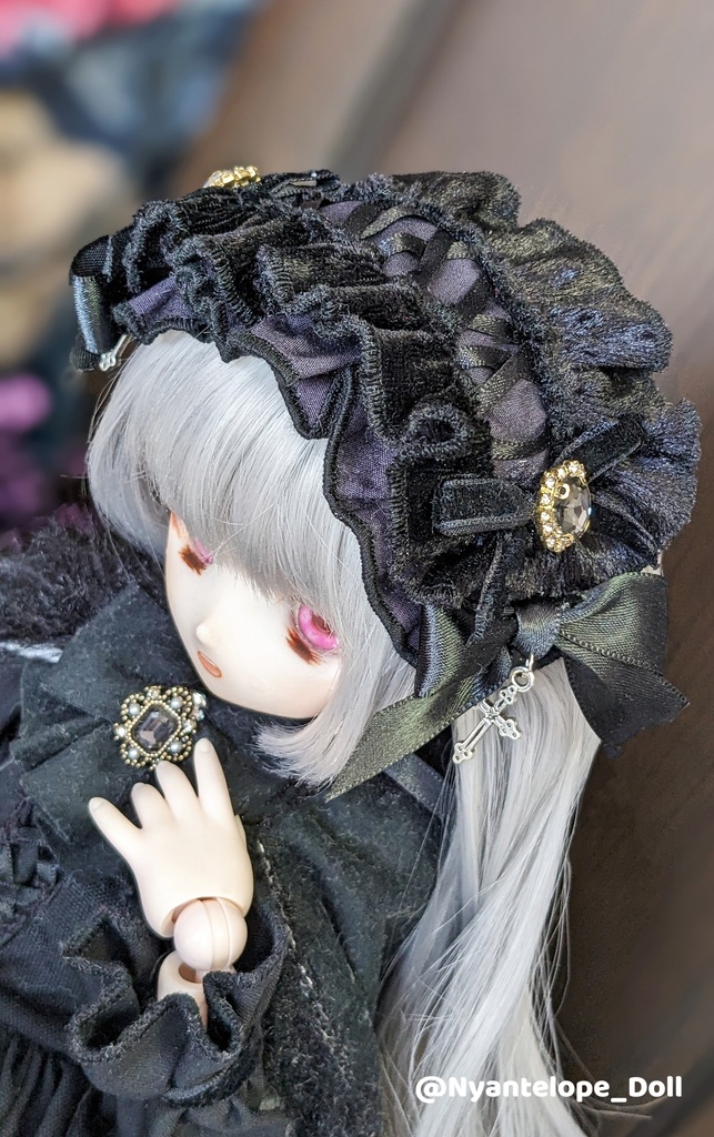ベロアヘッドドレス(ブラック)【Nyantelope】ドール