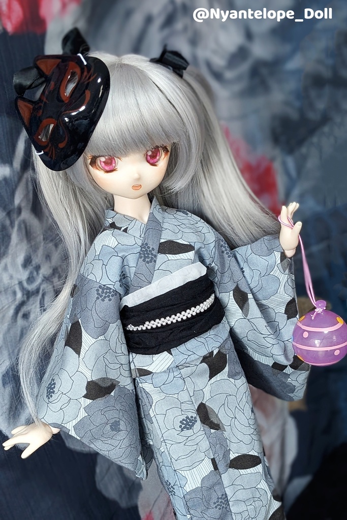 洋花のお嬢様浴衣(黒)【Nyantelope】MDD 浴衣 巾着