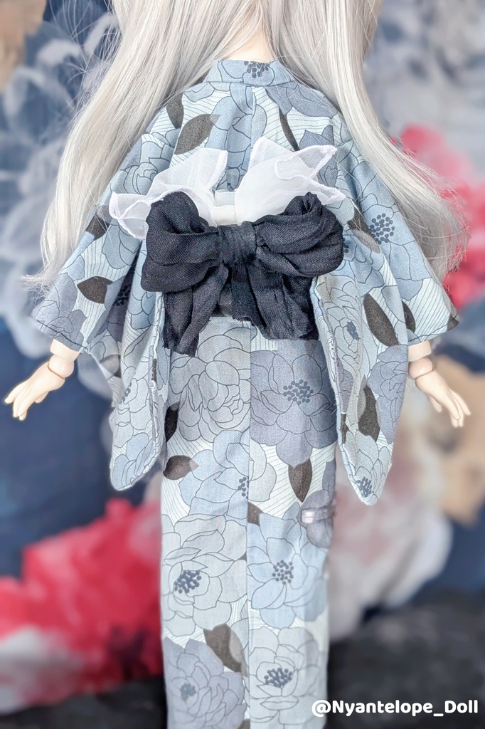 洋花のお嬢様浴衣(黒)【Nyantelope】MDD 浴衣 巾着