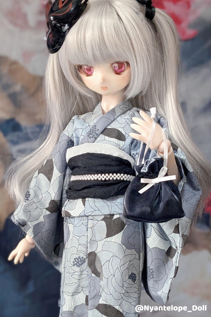 洋花のお嬢様浴衣(黒)【Nyantelope】MDD 浴衣 巾着