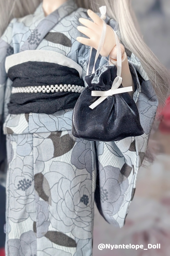 洋花のお嬢様浴衣(黒)【Nyantelope】MDD 浴衣 巾着