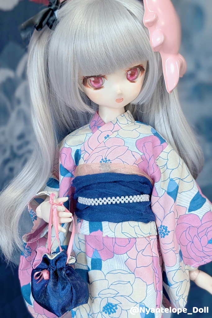 洋花のお嬢様浴衣(ピンク)【Nyantelope】 MDD 浴衣 巾着