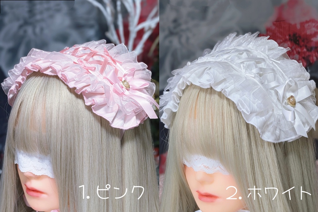 乙女のヘッドドレス(ピンク、ホワイト) 【Nyantelope】 ロリータ ロリィタ
