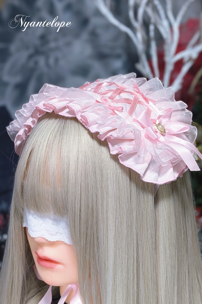 乙女のヘッドドレス(ピンク、ホワイト) 【Nyantelope】 ロリータ ロリィタ