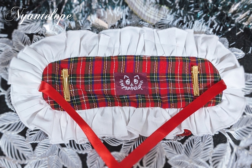 タータンチェックヘッドドレス(ホワイト、ブラック)【Nyantelope】 ロリータ ロリィタ ヘッドドレス