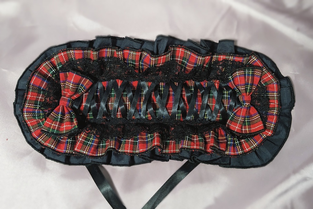 タータンチェックヘッドドレス(ホワイト、ブラック)【Nyantelope】 ロリータ ロリィタ ヘッドドレス