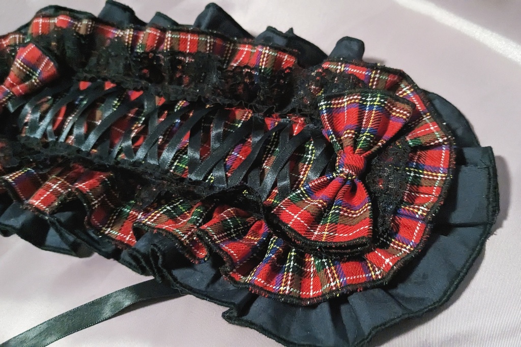 タータンチェックヘッドドレス(ホワイト、ブラック)【Nyantelope】 ロリータ ロリィタ ヘッドドレス