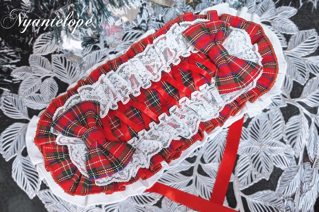 タータンチェックヘッドドレス(ホワイト、ブラック)【Nyantelope】 ロリータ ロリィタ ヘッドドレス