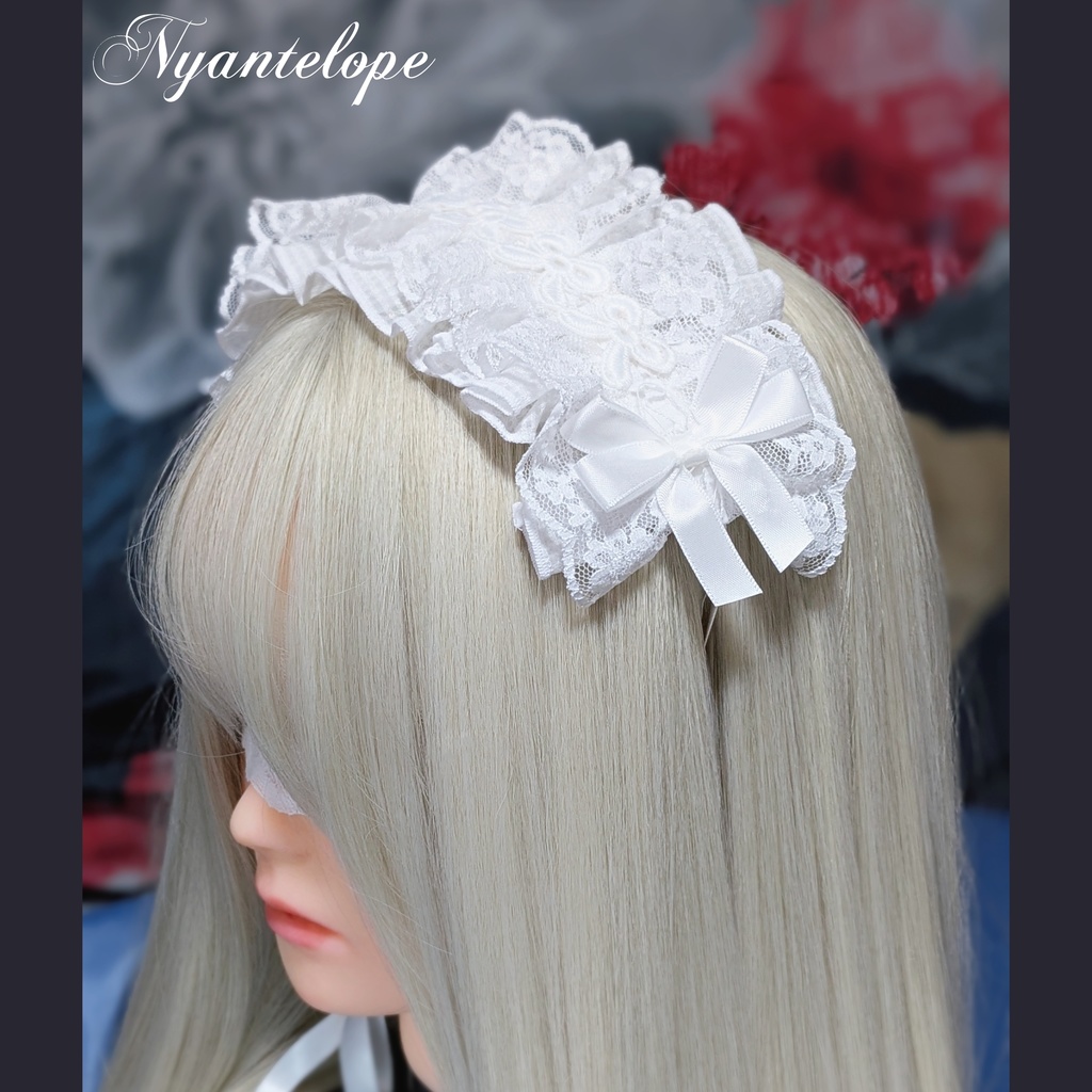リボンレースのヘッドドレス(ブラック、ホワイト)【Nyantelope】 ロリータ ロリィタ ゴスロリ