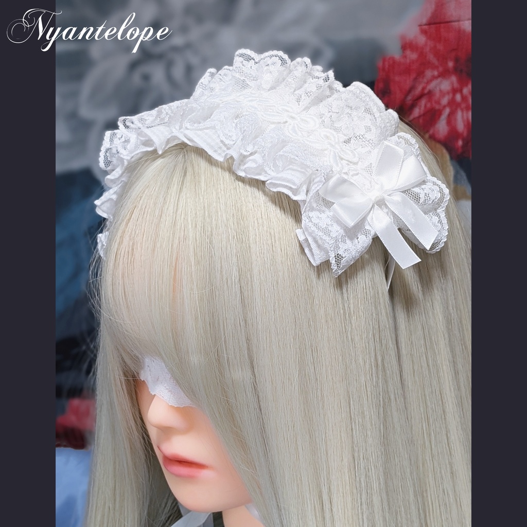 リボンレースのヘッドドレス(ブラック、ホワイト)【Nyantelope】 ロリータ ロリィタ ゴスロリ