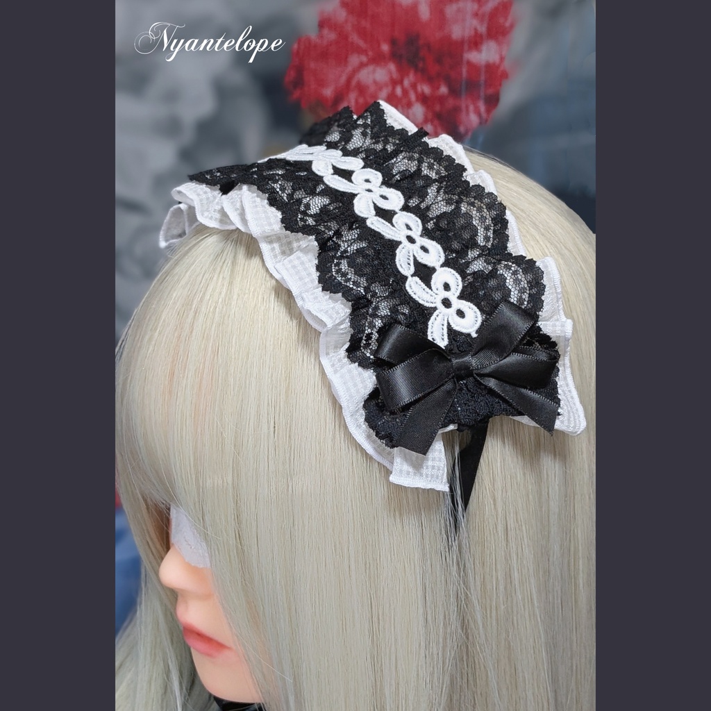 リボンレースのヘッドドレス(ブラック、ホワイト)【Nyantelope】 ロリータ ロリィタ ゴスロリ