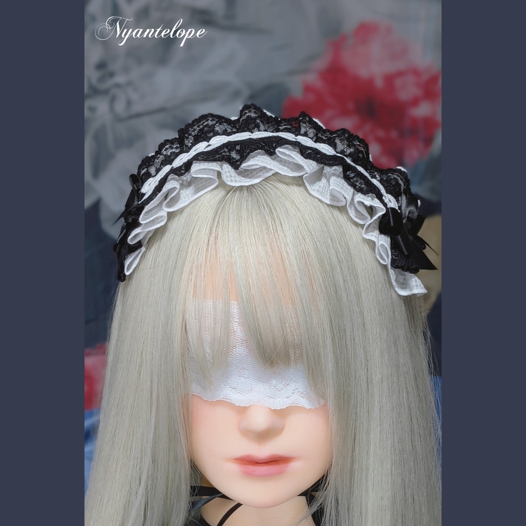 リボンレースのヘッドドレス(ブラック、ホワイト)【Nyantelope】 ロリータ ロリィタ ゴスロリ