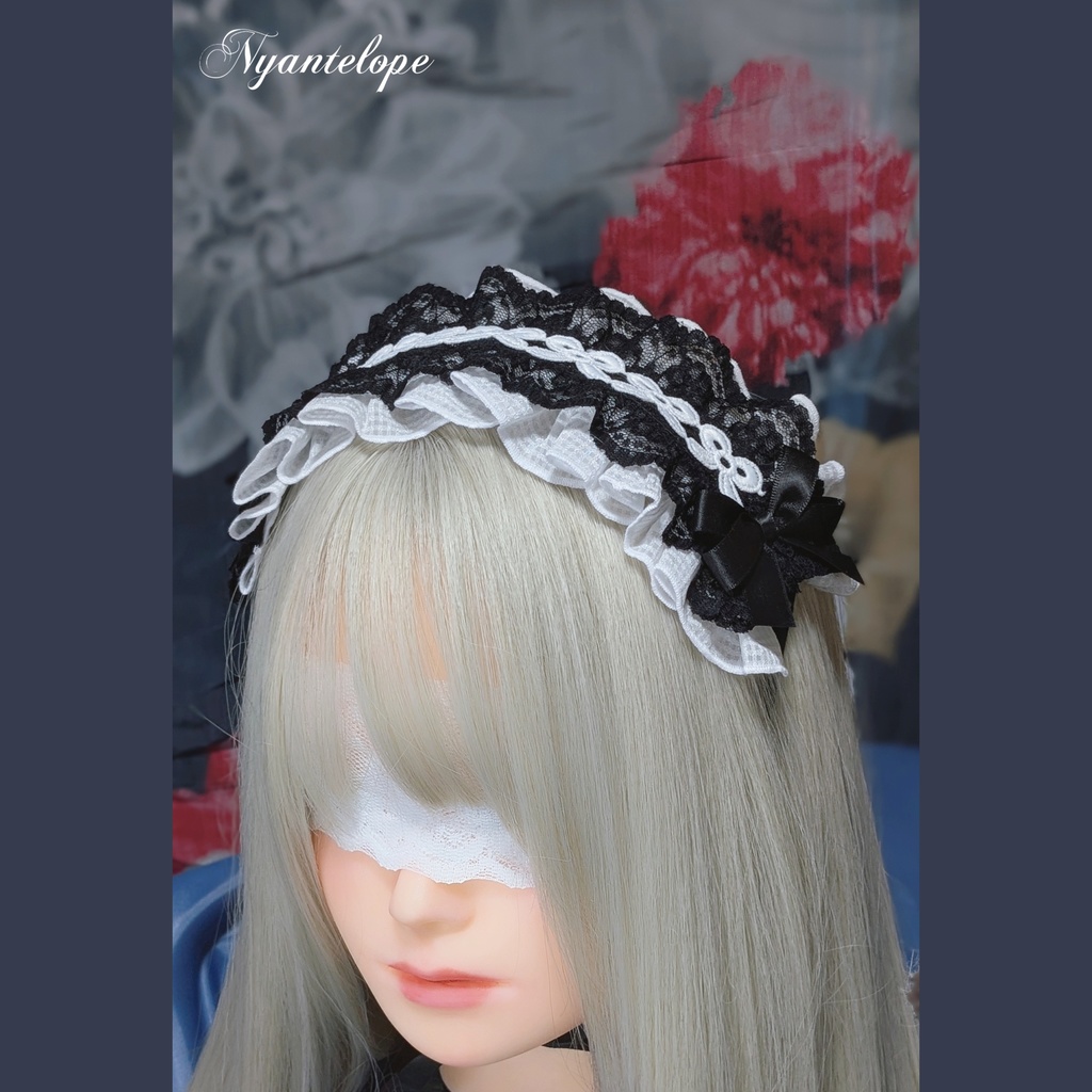リボンレースのヘッドドレス(ブラック、ホワイト)【Nyantelope】 ロリータ ロリィタ ゴスロリ