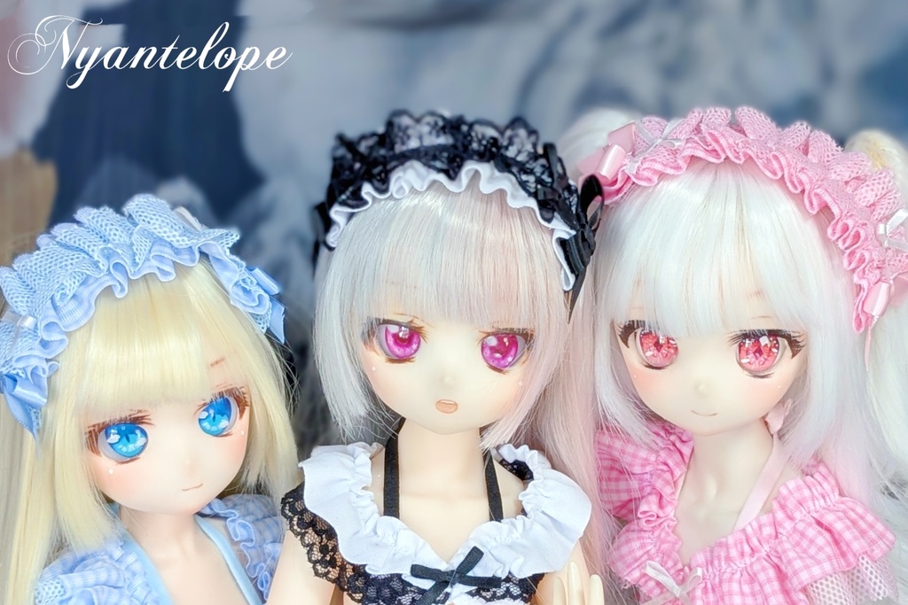 フリルカチューシャ(黒白、水色、ピンク)【Nyantelope】 ドール ぬいぐるみ MDD