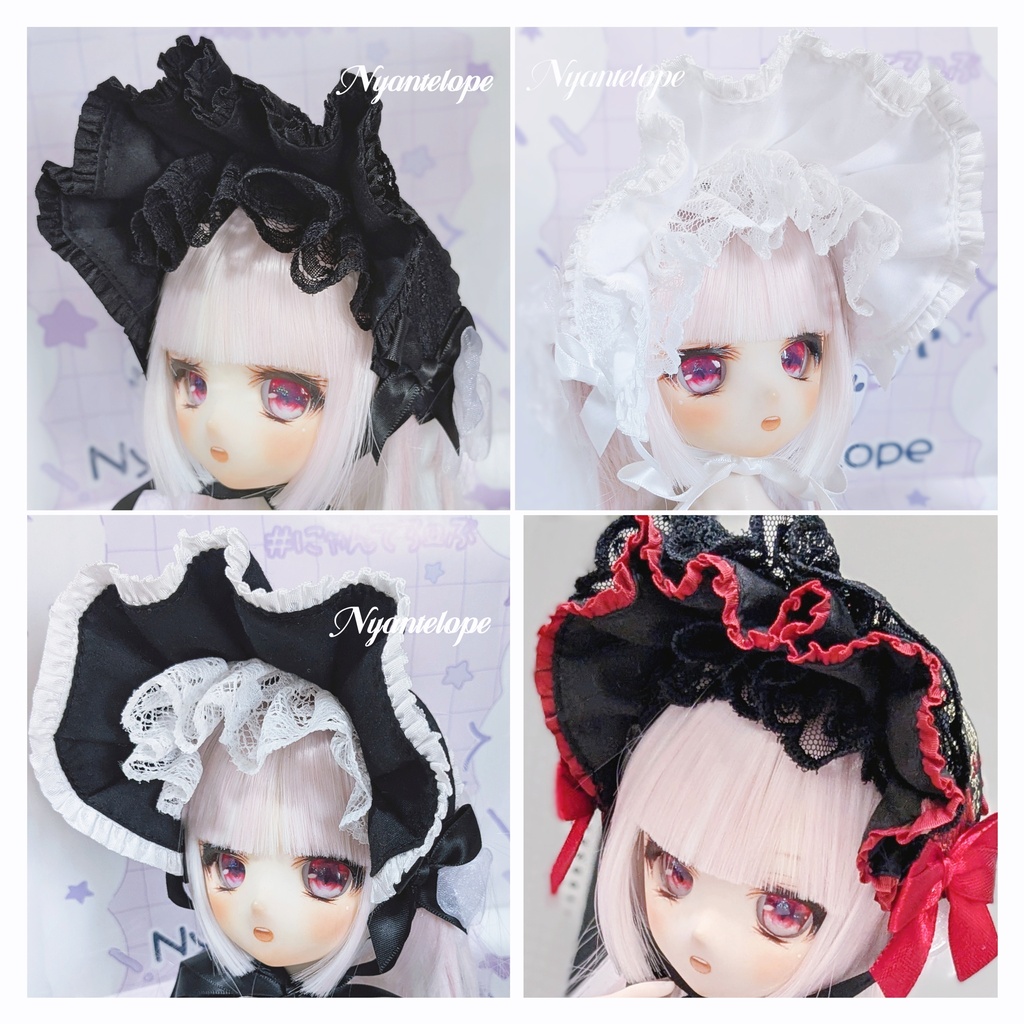 ワイヤー入りハーフボンネット(黒、白、赤) MDD DD ドール ぬいぐるみ