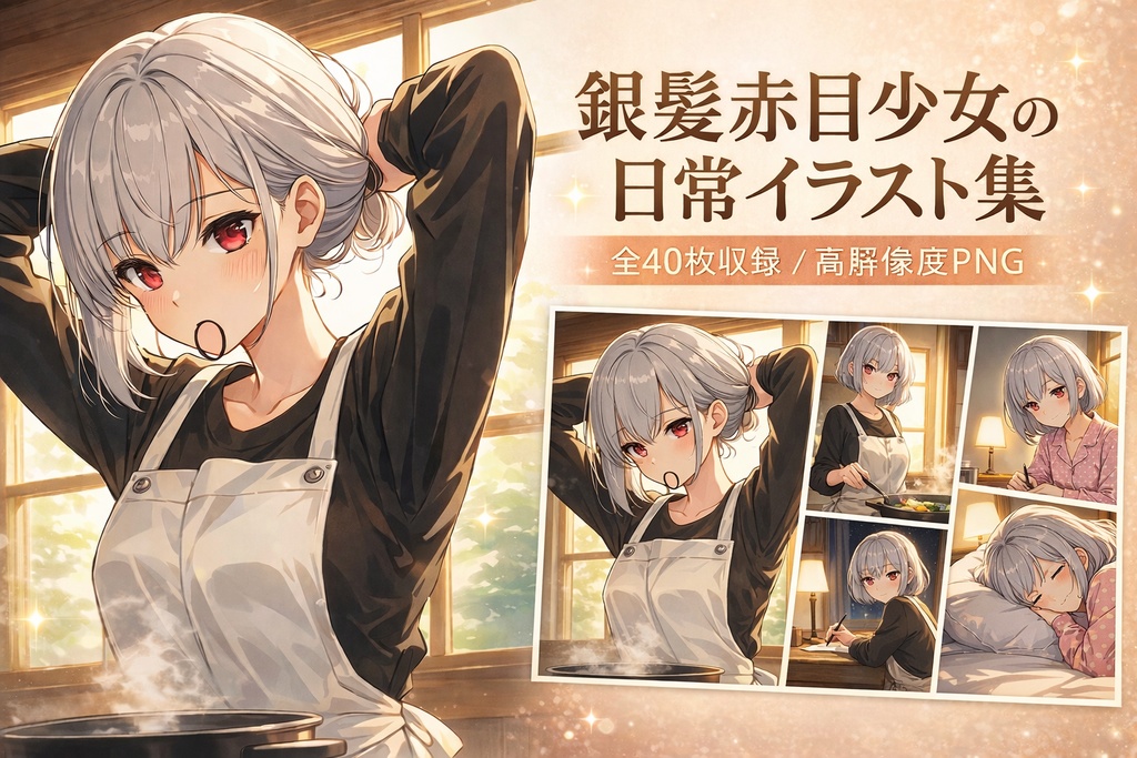 銀髪赤目少女の日常イラスト集（全40枚）