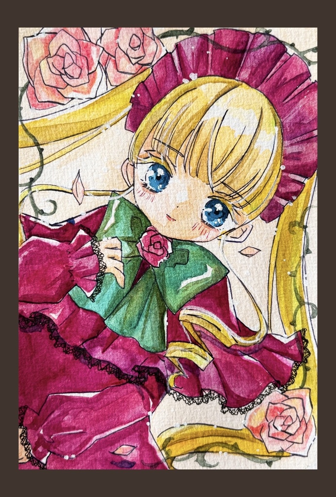真紅 水彩画