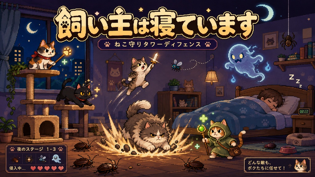 飼い主は寝ています
