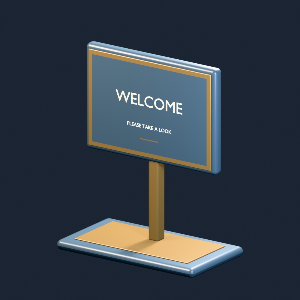 【無料】文字を変えられる卓上案内スタンド｜Blender・GLB｜WELCOME