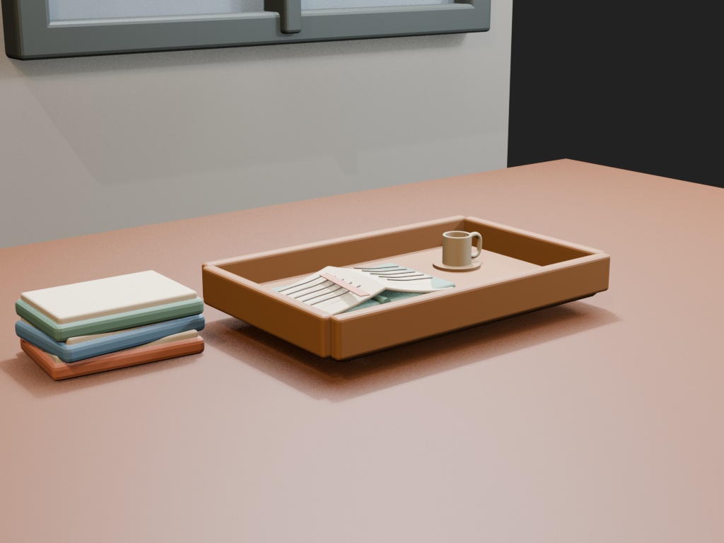 【Blender 5.2】窓辺の読書コーナー|本・マグ・トレー・撮影シーン