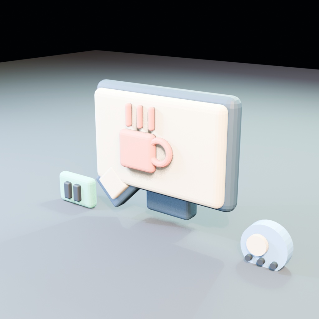 休憩中ふきだしサイン|マグ・一時停止・月の3状態 3D小物