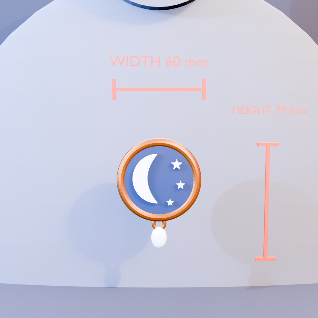 月窓ブローチ|三日月と星の静的3Dアクセサリー(Blender・FBX・GLB)