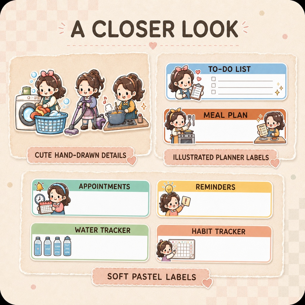 家事デジタルステッカー50点セット|Goodnotes対応・背景透過PNG・手帳デコ・家事管理